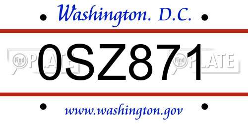 0SZ871 District Of Columbia License Plate