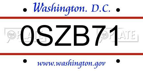 0SZB71 District Of Columbia License Plate