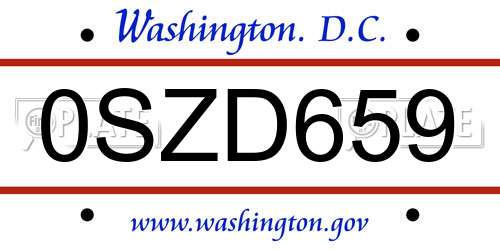 0SZD659 District Of Columbia License Plate
