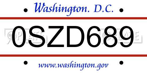 0SZD689 District Of Columbia License Plate