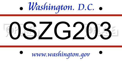 0SZG203 District Of Columbia License Plate