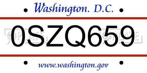 0SZQ659 District Of Columbia License Plate