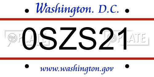 0SZS21 District Of Columbia License Plate