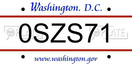 0SZS71 District Of Columbia License Plate