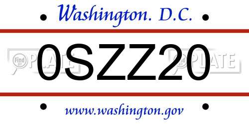 0SZZ20 District Of Columbia License Plate