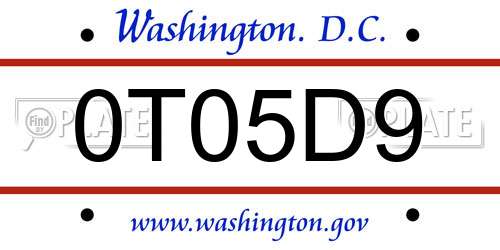 0T05D9 District Of Columbia License Plate
