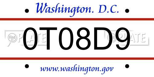 0T08D9 District Of Columbia License Plate