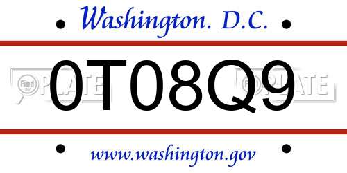 0T08Q9 District Of Columbia License Plate