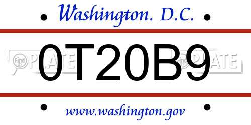0T20B9 District Of Columbia License Plate