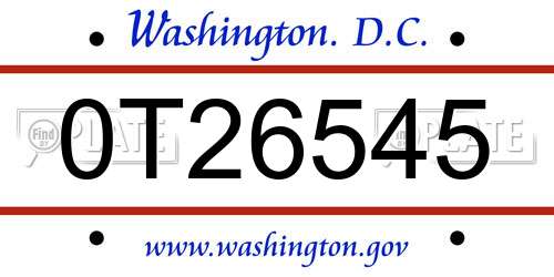 0T26545 District Of Columbia License Plate