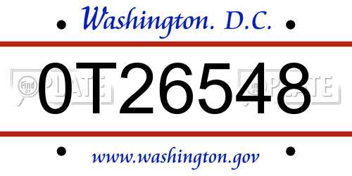 0T26548 District Of Columbia License Plate
