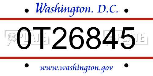 0T26845 District Of Columbia License Plate