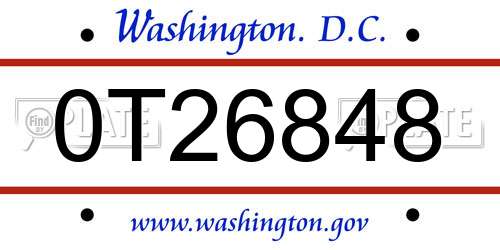 0T26848 District Of Columbia License Plate