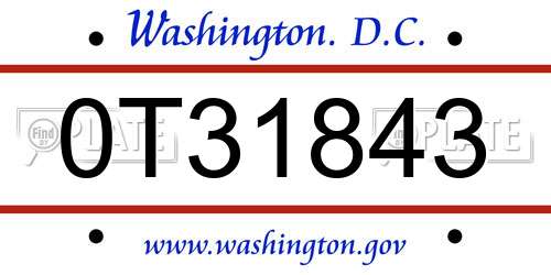 0T31843 District Of Columbia License Plate