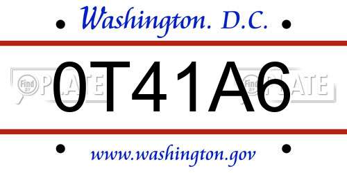 0T41A6 District Of Columbia License Plate