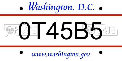 0T45B5 District Of Columbia License Plate