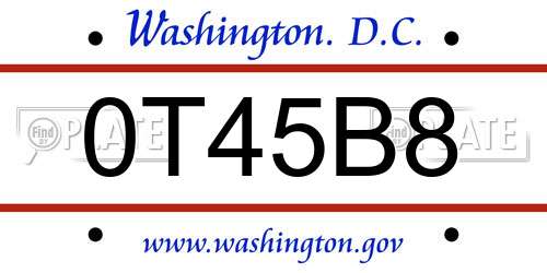 0T45B8 District Of Columbia License Plate