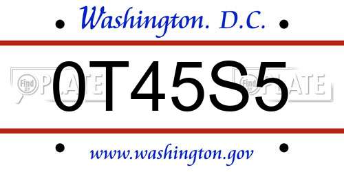 0T45S5 District Of Columbia License Plate