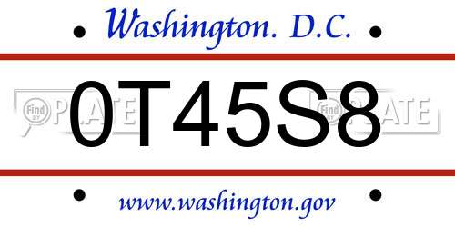 0T45S8 District Of Columbia License Plate