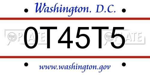 0T45T5 District Of Columbia License Plate