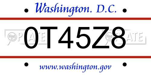 0T45Z8 District Of Columbia License Plate