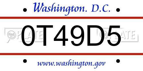 0T49D5 District Of Columbia License Plate