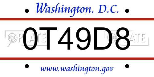 0T49D8 District Of Columbia License Plate