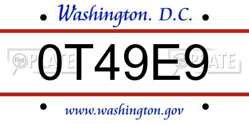 0T49E9 District Of Columbia License Plate
