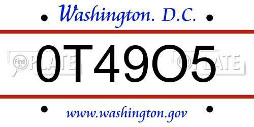 0T49O5 District Of Columbia License Plate