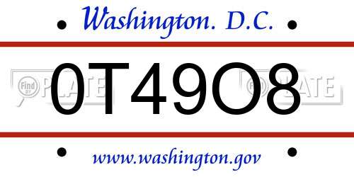 0T49O8 District Of Columbia License Plate