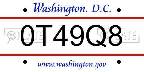 0T49Q8 District Of Columbia License Plate
