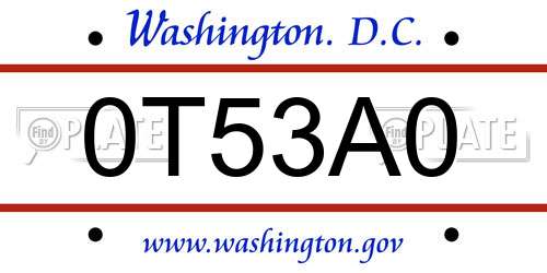 0T53A0 District Of Columbia License Plate
