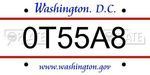 0T55A8 District Of Columbia License Plate
