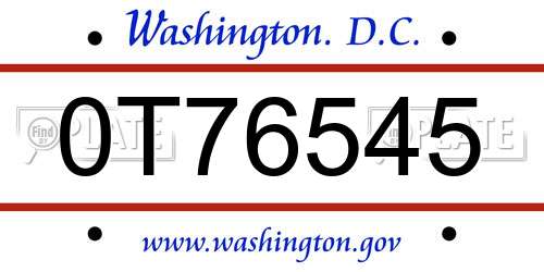 0T76545 District Of Columbia License Plate