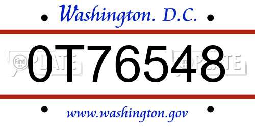 0T76548 District Of Columbia License Plate