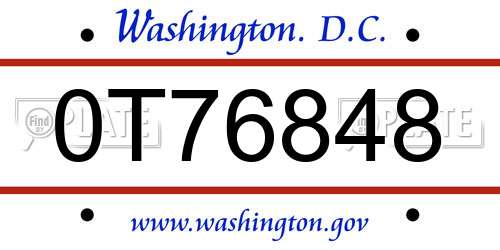 0T76848 District Of Columbia License Plate