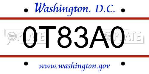 0T83A0 District Of Columbia License Plate