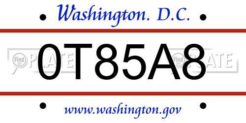 0T85A8 District Of Columbia License Plate