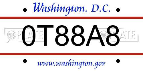 0T88A8 District Of Columbia License Plate