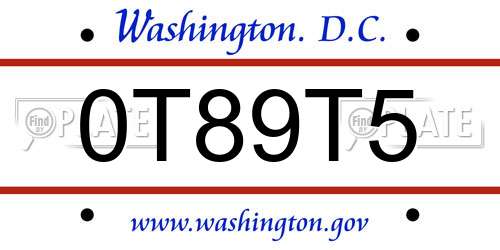 0T89T5 District Of Columbia License Plate