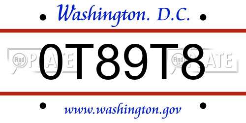 0T89T8 District Of Columbia License Plate