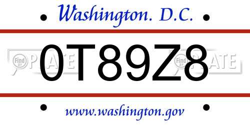 0T89Z8 District Of Columbia License Plate