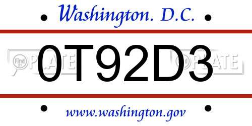 0T92D3 District Of Columbia License Plate
