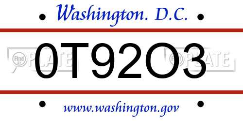 0T92O3 District Of Columbia License Plate