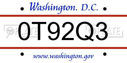 0T92Q3 District Of Columbia License Plate