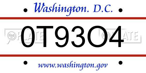 0T93O4 District Of Columbia License Plate