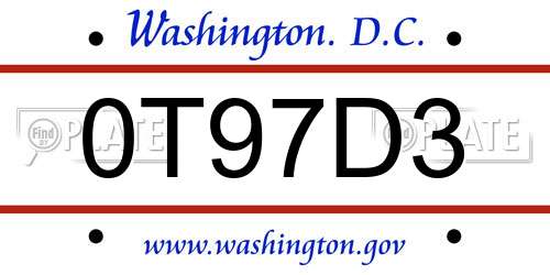 0T97D3 District Of Columbia License Plate