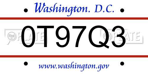 0T97Q3 District Of Columbia License Plate