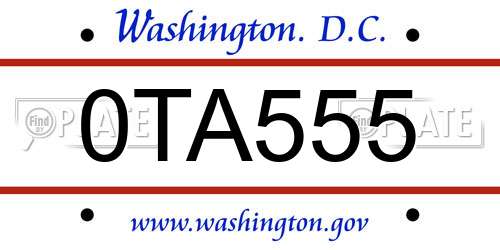 0TA555 District Of Columbia License Plate