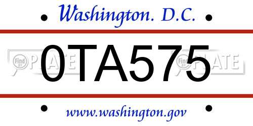 0TA575 District Of Columbia License Plate